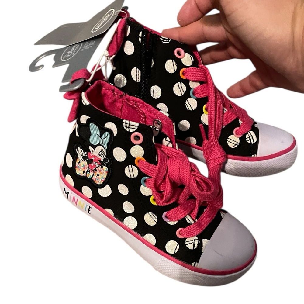 Disney Minnie Mouse High Top Sneakers Girls Size 10 Polka Dot Sneakers - NWT‎